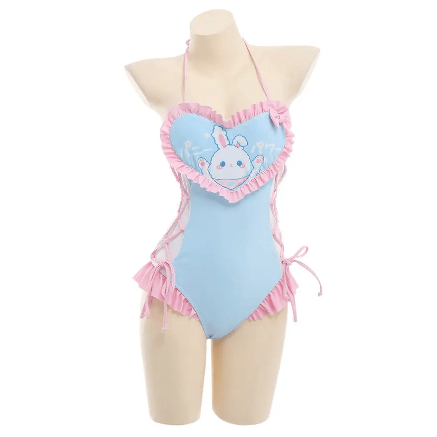 Happy Bunny High Quality Ruffled Adult Onesie Romper and Swimsuit - Cosparty