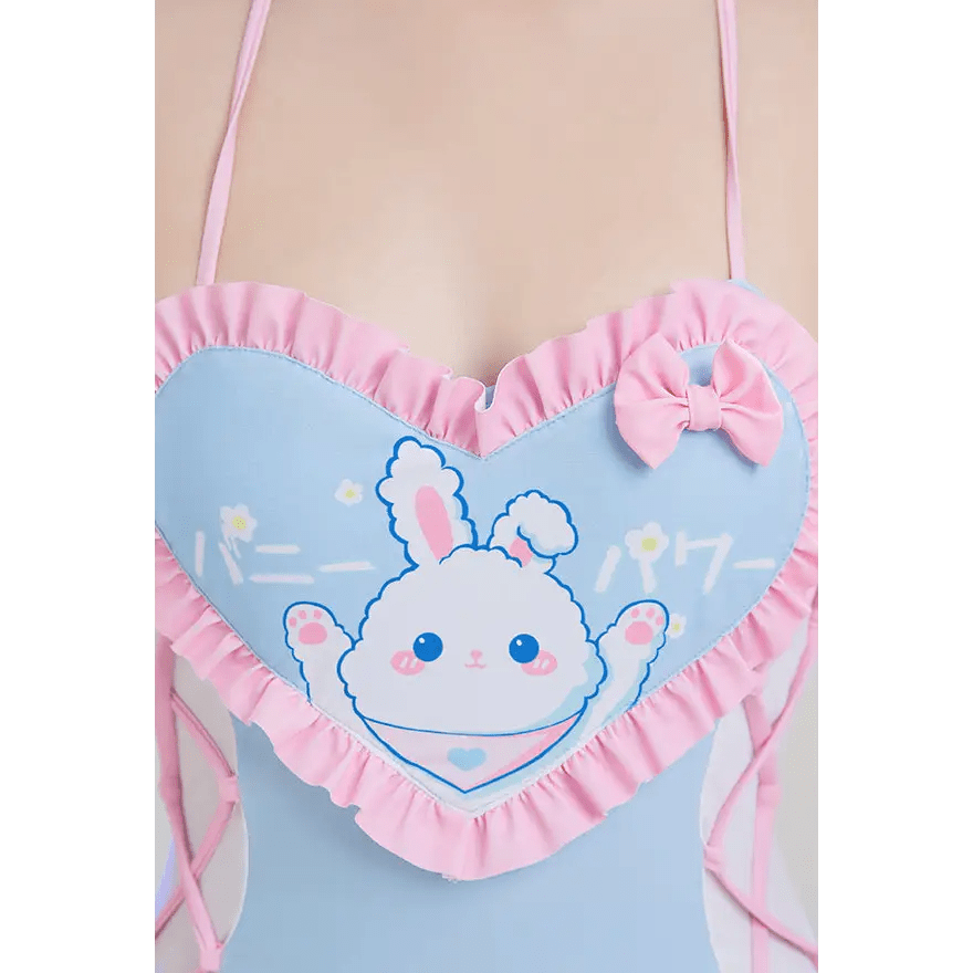 Happy Bunny High Quality Ruffled Adult Onesie Romper and Swimsuit - Cosparty