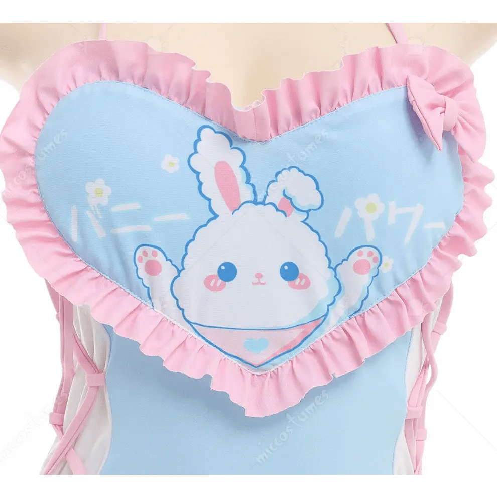 Happy Bunny High Quality Ruffled Adult Onesie Romper and Swimsuit - Cosparty