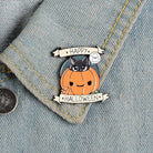 Happy Halloween Enamel Pin with Cute Black Cat and Jack-o-Lantern - pin