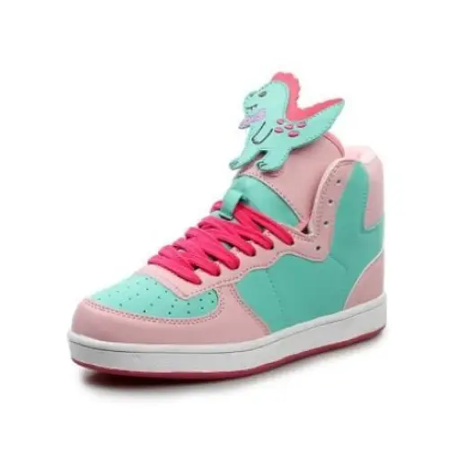 Harajuku High Top Sneakers with Pastel Dinosaur Design - Shoes