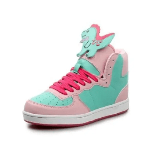 Harajuku High Top Sneakers with Pastel Dinosaur Design - Cosparty
