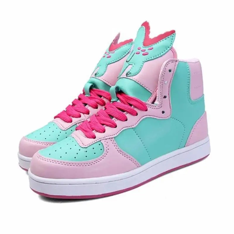 Harajuku High Top Sneakers with Pastel Dinosaur Design - Shoes