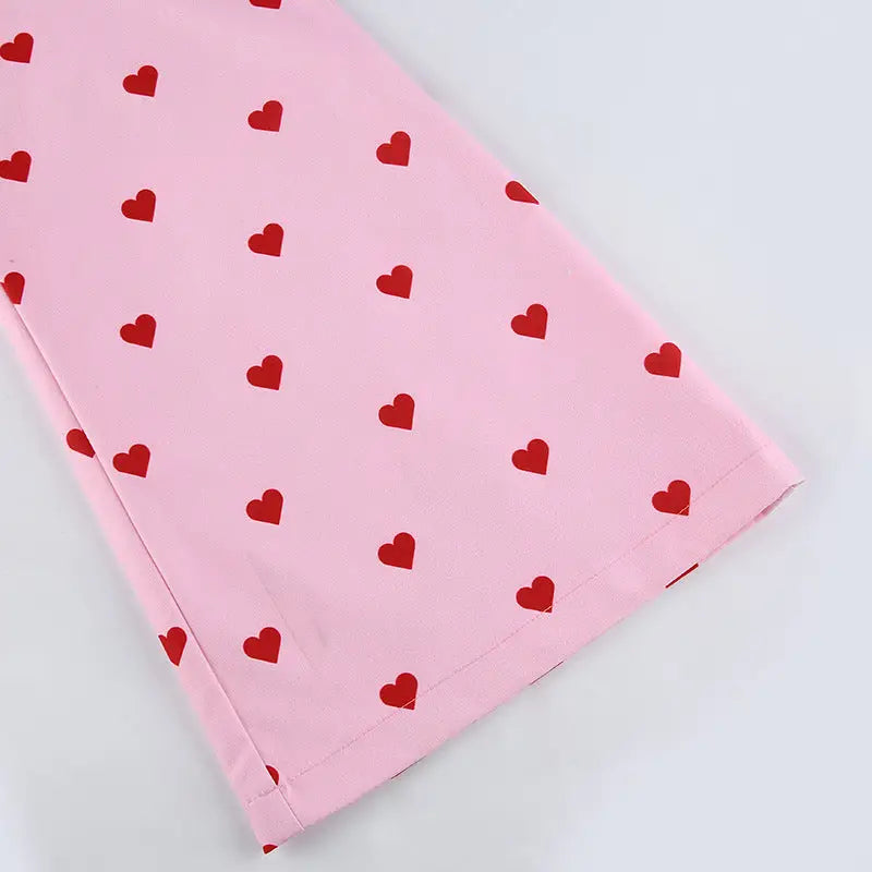 Heart Valentine Bell-Bottom Jeans with Vintage Pastel Vibes - bottoms