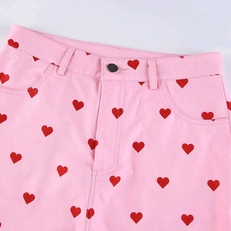 Heart Valentine Bell-Bottom Jeans with Vintage Pastel Vibes - bottoms