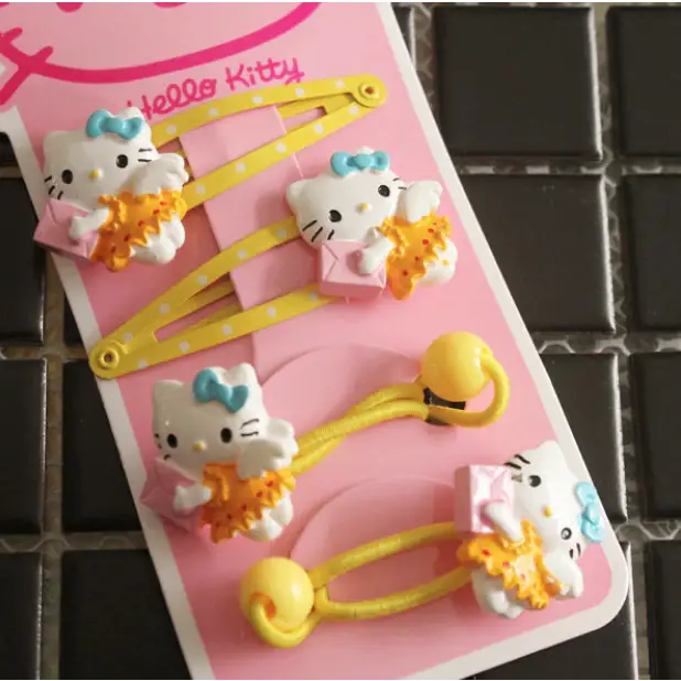 Hello Kitty Hair Clips Set with Matching Elastics - Yellow - accessories