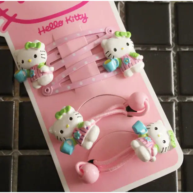 Hello Kitty Hair Clips Set with Matching Elastics - accessories