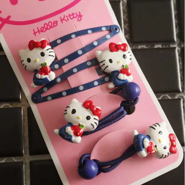 Hello Kitty Hair Clips Set with Matching Elastics - Navy - accessories