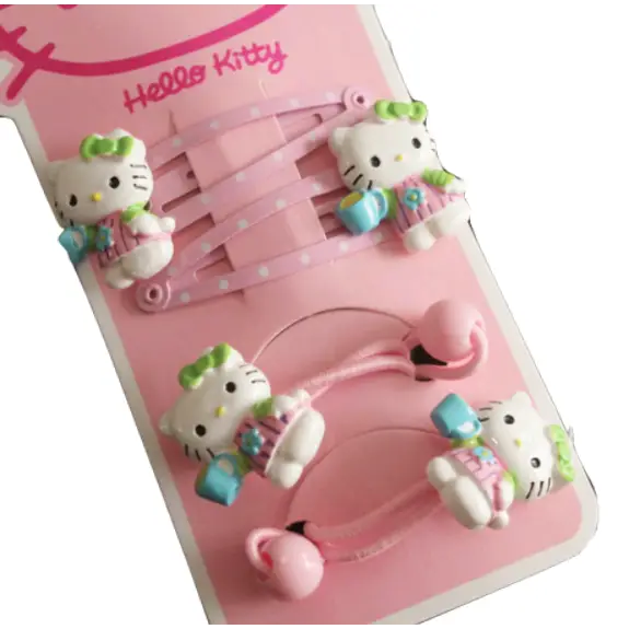 Hello Kitty Hair Clips Set with Matching Elastics - Pink - accessories