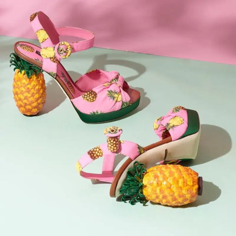 High Fashion Pink Pineapple Platform Sandals for Luxe Looks - Shoes