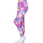 High Life Leggings with Colorful Pink, Purple, and Blue Marijuana Leaves - Cosparty