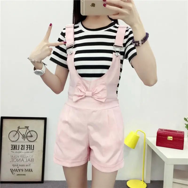 High Waisted Ribbon Jumper with Shoulder Strap and Bow Detail - Cosparty