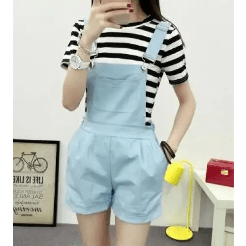 High Waisted Ribbon Jumper with Shoulder Strap and Bow Detail - Cosparty