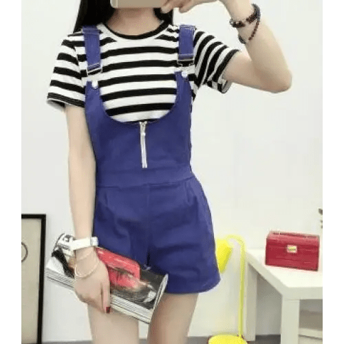 High Waisted Ribbon Jumper with Shoulder Strap and Bow Detail - Cosparty