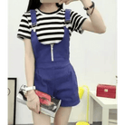 High Waisted Ribbon Jumper with Shoulder Strap and Bow Detail - Cosparty