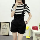 High Waisted Ribbon Jumper with Shoulder Strap and Bow Detail - Cosparty