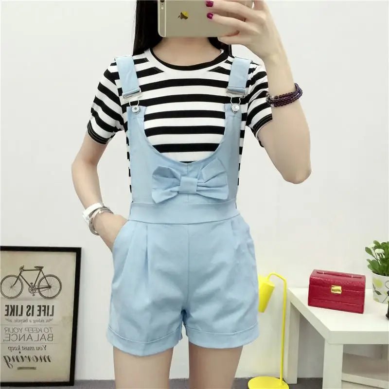 High Waisted Ribbon Jumper with Shoulder Strap and Bow Detail - Cosparty