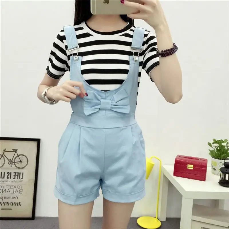 High Waisted Ribbon Jumper with Shoulder Strap and Bow Detail - Cosparty