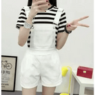 High Waisted Ribbon Jumper with Shoulder Strap and Bow Detail - Cosparty