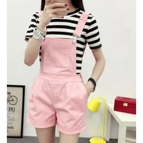 High Waisted Ribbon Jumper with Shoulder Strap and Bow Detail - Cosparty