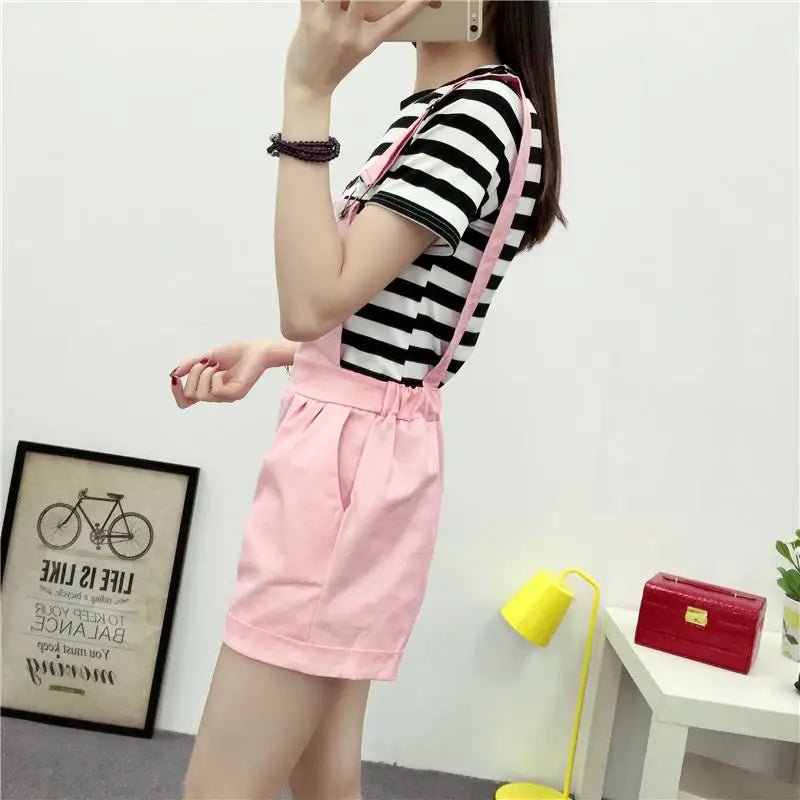 High Waisted Ribbon Jumper with Shoulder Strap and Bow Detail - Cosparty