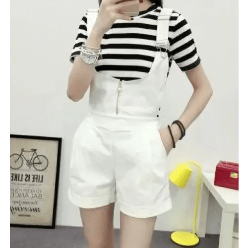 High Waisted Ribbon Jumper with Shoulder Strap and Bow Detail - Cosparty