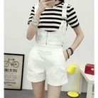 High Waisted Ribbon Jumper with Shoulder Strap and Bow Detail - Cosparty