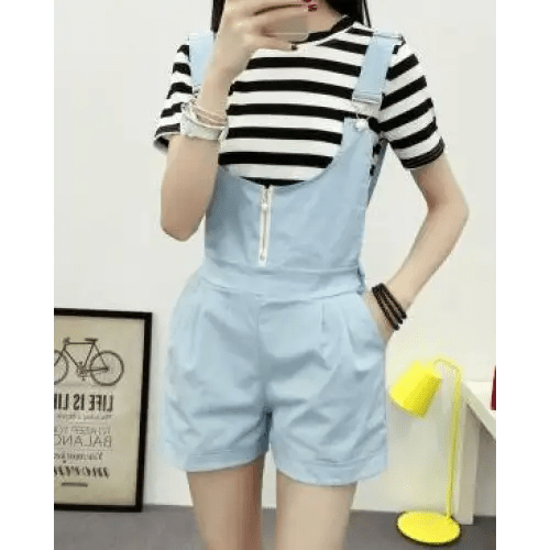 High Waisted Ribbon Jumper with Shoulder Strap and Bow Detail - Cosparty