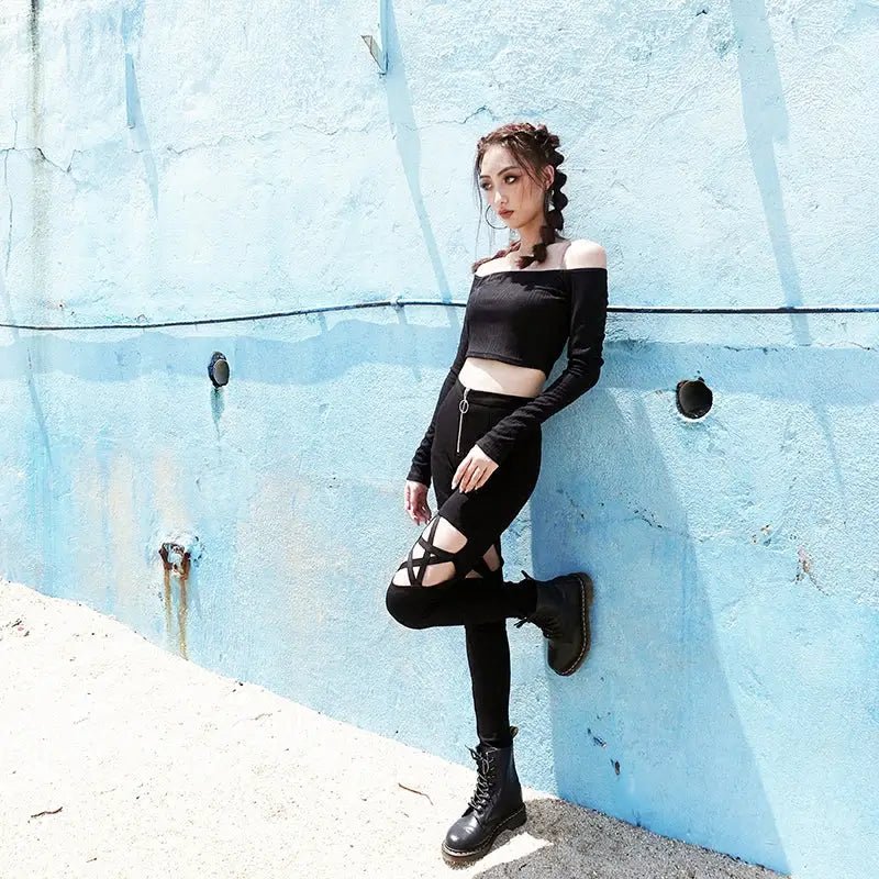 Hollow Cut - Out Pentagram Star Pants for Witchy Looks - Cosparty