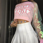 Holographic Acid Sugar Crop Top Sweater with Rainbow Sleeves - Sweater