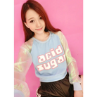 Holographic Acid Sugar Crop Top Sweater with Rainbow Sleeves - Sweater