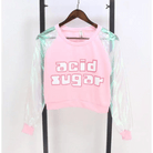 Holographic Acid Sugar Crop Top Sweater with Rainbow Sleeves - Cosparty