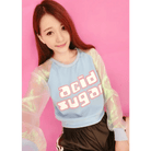 Holographic Acid Sugar Crop Top Sweater with Rainbow Sleeves - Cosparty