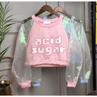 Holographic Acid Sugar Crop Top Sweater with Rainbow Sleeves - Cosparty