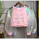 Holographic Acid Sugar Crop Top Sweater with Rainbow Sleeves - Sweater