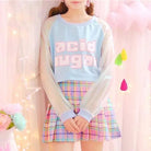 Holographic Acid Sugar Crop Top Sweater with Rainbow Sleeves - Sweater