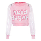 Holographic Acid Sugar Crop Top Sweater with Rainbow Sleeves - Cosparty