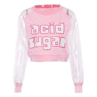 Holographic Acid Sugar Crop Top Sweater with Rainbow Sleeves - Sweater