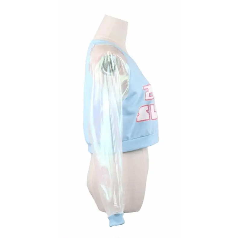 Holographic Acid Sugar Crop Top Sweater with Rainbow Sleeves - Cosparty