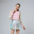 Holographic Acid Sugar Crop Top Sweater with Rainbow Sleeves - Sweater