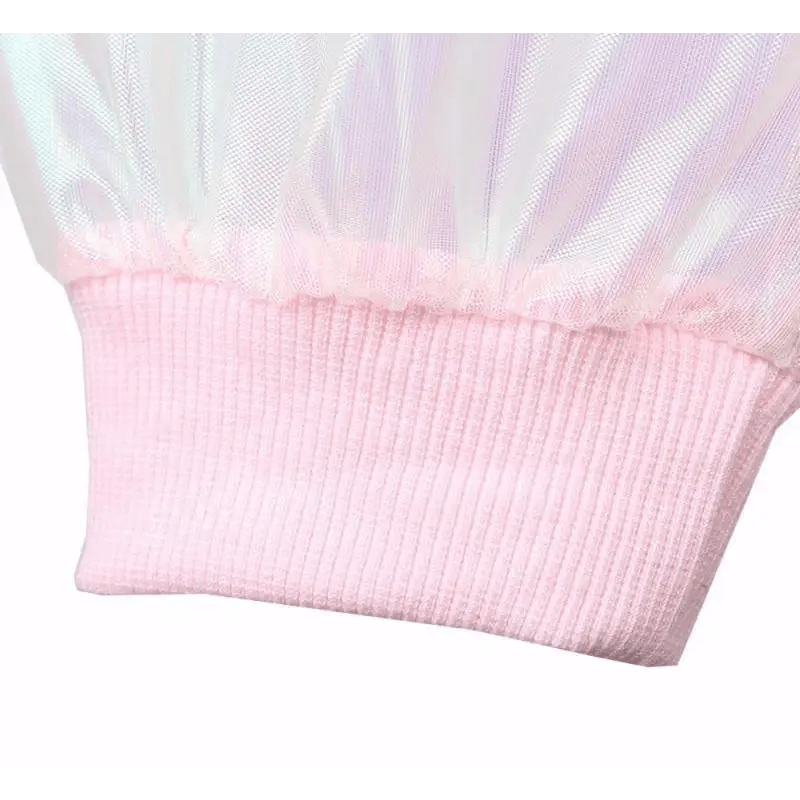 Holographic Acid Sugar Crop Top Sweater with Rainbow Sleeves - Cosparty