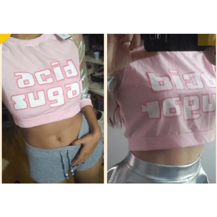 Holographic Acid Sugar Crop Top Sweater with Rainbow Sleeves - Cosparty