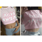 Holographic Acid Sugar Crop Top Sweater with Rainbow Sleeves - Cosparty