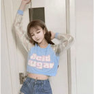 Holographic Acid Sugar Crop Top Sweater with Rainbow Sleeves - Cosparty