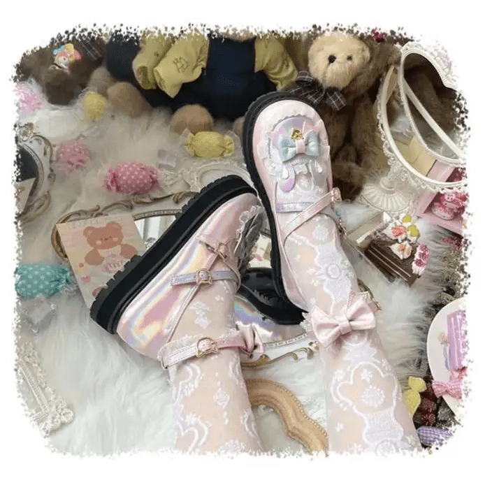 Holographic Bunny Ear Lolita Shoes for Kawaii Style - Cosparty