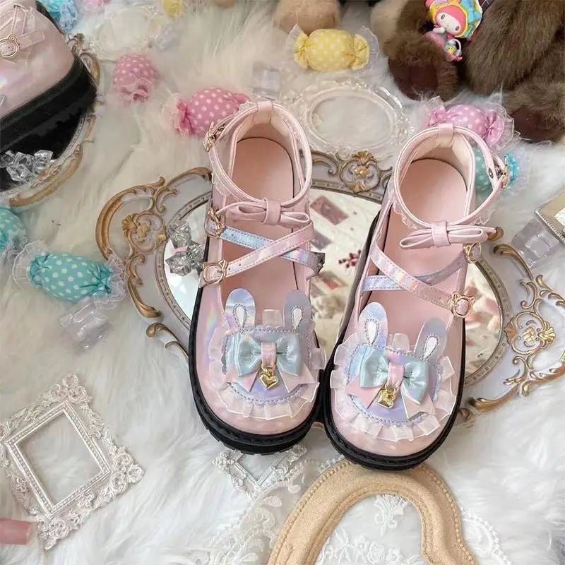 Holographic Bunny Ear Lolita Shoes for Kawaii Style - Cosparty