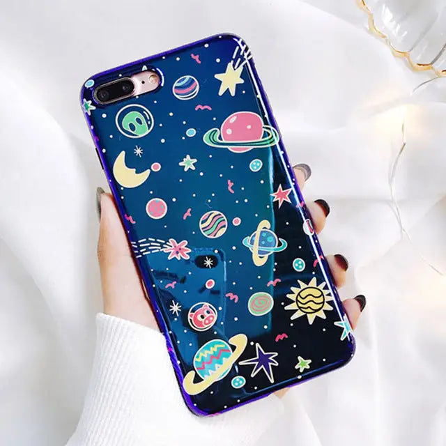 shiny holographic outer space iphone case phone protector cases  planets moon stars intergalactic galaxy by Cosparty