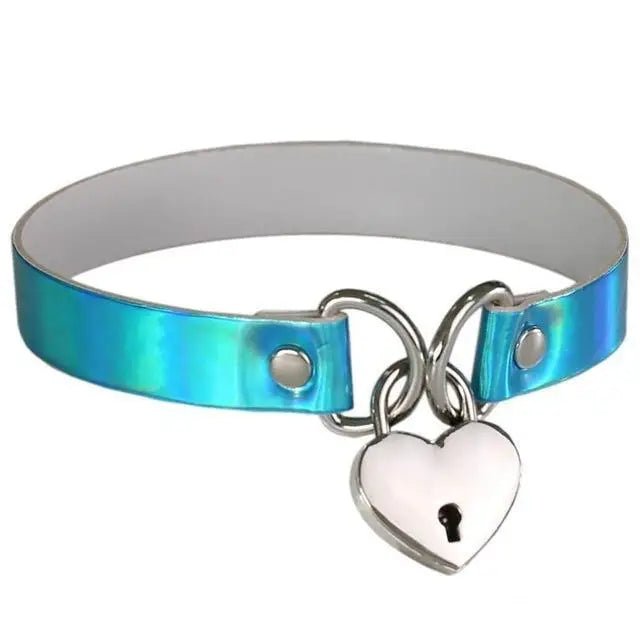 Holographic Lock and Key Choker Collar with Metal Locket - Cosparty
