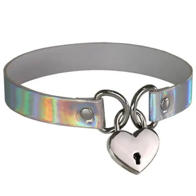 Holographic Lock and Key Choker Collar with Metal Locket - Cosparty
