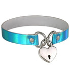 Sexy Holographic Shiny Choker Necklace BDSM Bondage Gag Heart Locket & Key